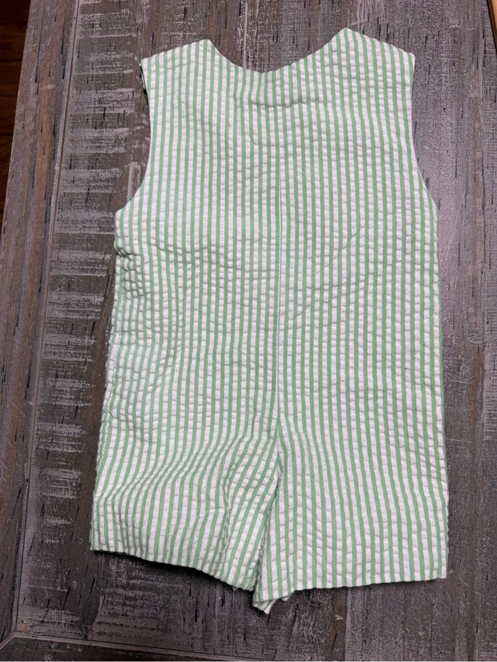 Vintage Kelly's Kids Green Seersucker Smocked Whale Romper 6 Mo Boys